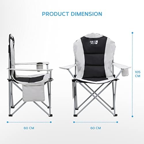 Get Fit Premium Camping Chair - Thick Padded Folding Chair For Adults With Magazine Pocket, Cup Holder & Carry Bag - Lightweight 3kg - Heavy Duty Foldable Picnic Chair - Capacity 130kg - Grey - Single - Image 3