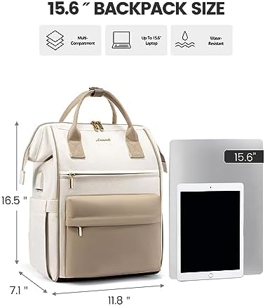 LOVEVOOK Backpack Womens, 15.6 Inch Laptop Travel Work Rucksack, Waterproof School Bag with USB Port for Teacher Nurse, Anti Theft Ladies Computer Back Pack for Office Business College Uni, Beige - Image 8