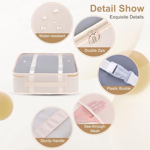 BESBESME 12PCS Packing Cubes for Suitcase Luggage Travel Packing Organizers Set with Cosmetics Bag Travel Essentials Bag Storage Bags Beige - Image 7