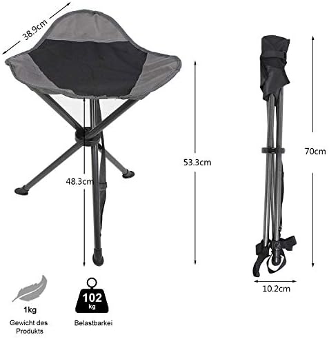 EVER ADVANCED Folding Stool Tripod Tall 53 cm Lightweight Camping Stool Compact Portable Fishing Tripod Camping Chair Collapsible for Outdoor Travel Walking Garden Backpack Hold Up 102 KG - Image 3
