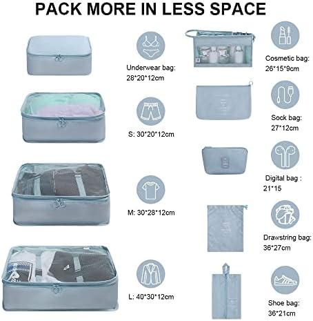 OSDUE Travel Packing Cubes, 9pcs Suitcase Organizer Set, Luggage Organiser Waterproof Suitcase Essential Bag, Packing Cubes for Suitcase Travel Accessories - Image 2