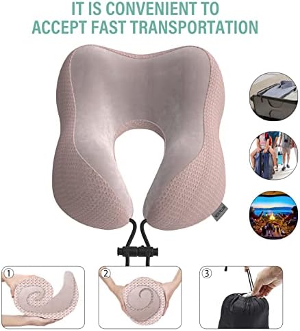Travel Pillow Neck Pillow for Travel Airplane Memory Foam Flight Pillow for Cars, Trains, Home, Offices (Pink) - Image 3