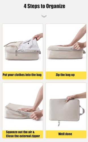 4Pcs Compression Packing Cubes Set for Suitcase, Expandable Travel Luggage Storage Bags Travel Accessories Organizers (Beige) - Image 5