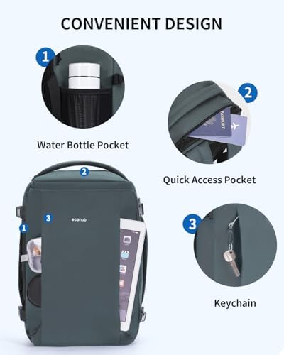 ECOHUB for Ryanair Cabin Bags 40x20x25, 20L Underseat Carry on Backpack with 14” Laptop Compartment, Water-Resistant Travel Hand Luggage Bag, Recycled Rucksack with Anti-Theft Pocket,Grey - Image 7