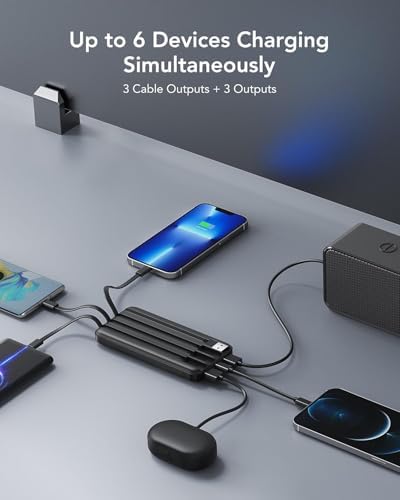 Charmast Power Bank with Built in Cables X 4, 10000mAh USB C Battery pack 6 Outputs 3 Inputs with LED Display Type C Powerbank Portable Charger Compatible with Smartphones Tablets and More - Image 3