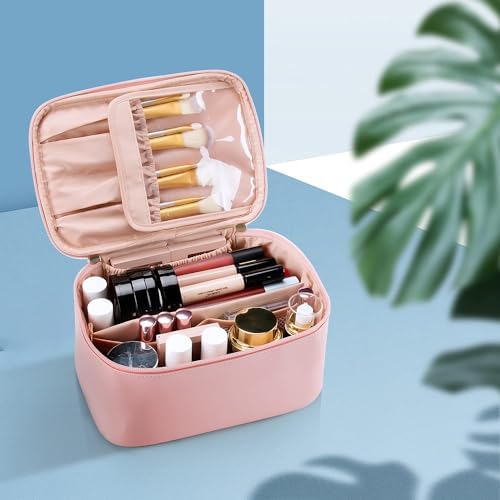 Travel Makeup Bag, Portable Cosmetic Bag with Makeup Brushes Organiser Large Capacity Toiletry Bags Holiday Essentials for Women, Pink - Image 5