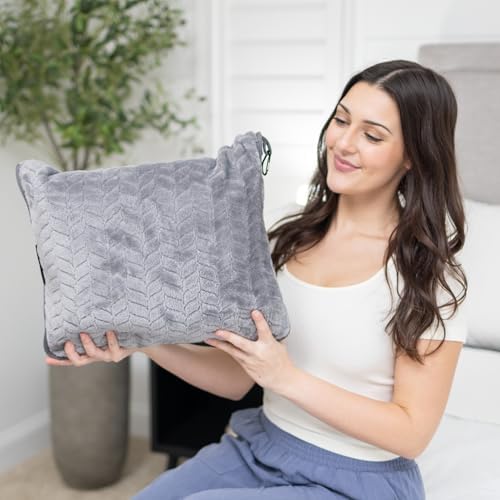 Camping Blanket Packable Soft Travel Blanket Pillow, Airplane Fleece, Luxurious Compact Design for Plane, Car, Camping, Flight Essentials & Travel Accessories in Elegant Gray big size - Image 7