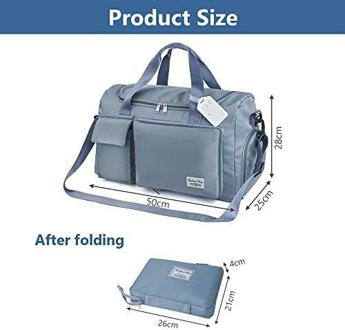 Travel Duffel, Foldable Gym Overnight Weekend Bags for Women - Lightweight with Separation, Large Holdall Cabin Bag - Blue - Image 3