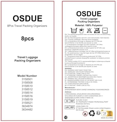 OSDUE Packing Cubes for Suitcase, 8PCS Thickening Travel Organiser Packing Bags Lightweight Travel Accessories Organizers Essentials Clothes Shoes Cosmetics Toiletries Storage Bags - Image 8