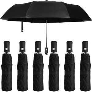 6 Pack Folding Travel Umbrella, Automatic Open Umbrellas Bulk, 8 Ribs Windproof Compact Umbrellas, Portable Sun Rain UV Auto Open & Close Umbrella for Men Women, Black