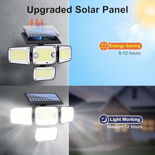 Solar Lights Outdoor, 4 Heads Motion Sensor Light with Remote Control, 342 LEDs Waterproof Security Light with 2 Motion Sensors, 3 Modes Flood Lights for Garden Backyard House Outside - Image 5