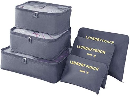 Vicloon Travel Organiser Packing Bags, 6 PCS Packing Cubes Set for Clothes Luggage Organizers Storage Bags (Gray)