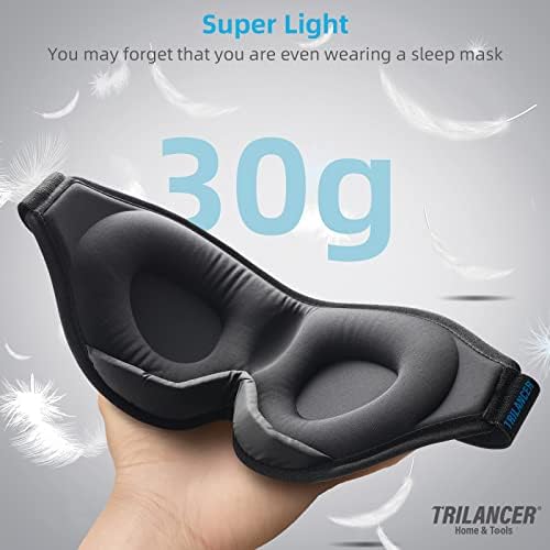 2025 Innovative Sleep Mask for Men and Women, Trilancer 3D 100% Light Blocking Design, Comfortable Eye mask, Blackout Blindfold for Sleeping, Nap, Meditation, Travel, with Earplugs (Black) - Image 5