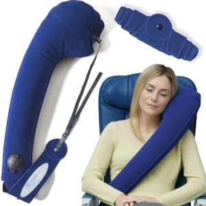 TRAVELREST Ultimate Travel Neck and Body Pillow - Unparalled Support Design, Essentail for Bus, Train, Airplane, Office, Wheelchairs, Comfort and Support, Rolls Up, Straps to Airplane Seat & Car- Blue