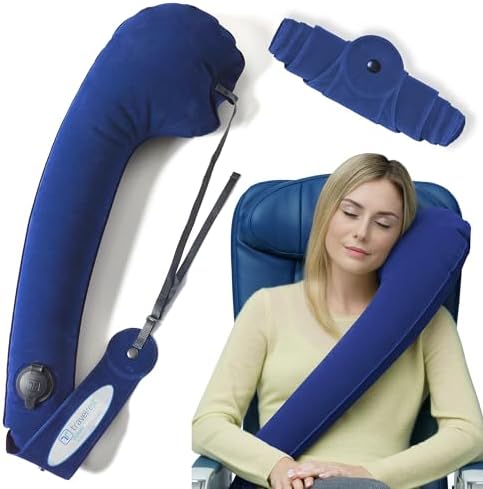 TRAVELREST Ultimate Travel Neck and Body Pillow - Unparalled Support Design, Essentail for Bus, Train, Airplane, Office, Wheelchairs, Comfort and Support, Rolls Up, Straps to Airplane Seat & Car- Blue