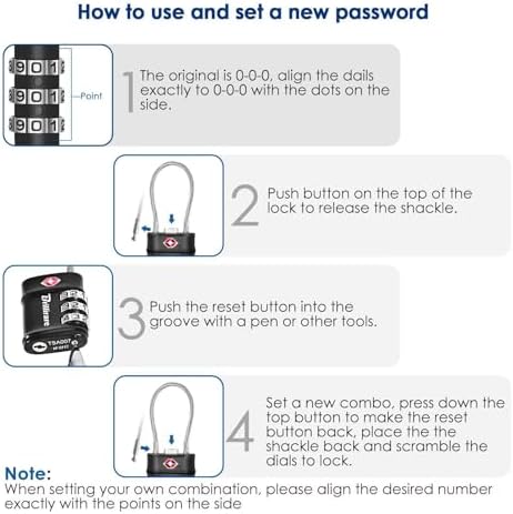 2 Pack TSA Approved Luggage Locks, Combination Travel Cable Lock, 3-Digit Waterproof Padlock, Zinc Alloy Outdoor Keyless Resettable Lock for Travel, Lockers, Bags, Backpack, Gym, Gate-by Brillirare - Image 4