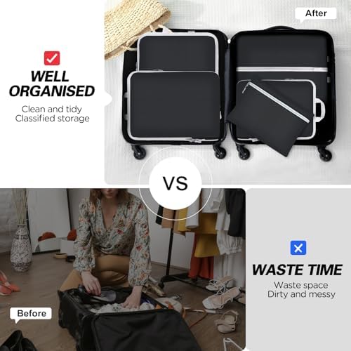 Compression Packing Cubes for Backpack,Suitcase Organiser Bags,Travel Packing Cubes Compression Set,Waterproof Travel Organiser Packing Bags,Packing Cubes for Suitcases Compression(Black 5 Pack) - Image 3