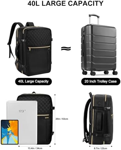HOMIEE 40L Travel Backpack Womens, Large Carry on Cabin Backpack Travelling Backpack with Wet Bag & Shoes Bag, 17 Inch Laptop Suitcase Backpack Flight Approved Business Backpack with Charge Port - Image 3