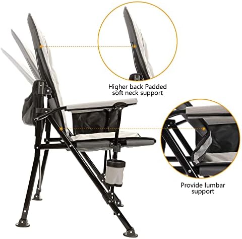 CHICHILL Camping Chairs for Adults, Oversized Folding Chair Outdoor Chair Adjustable High Back Chair Fishing Chair Heavy Duty Chair Supports 180kg Foldable Chair for Outdoor and Travel, Grey, HWY001 - Image 3