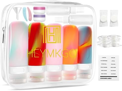 HEYMKGO Travel Bottles for Toiletries, 24 Pack Refillable Silicone Travel Containers Set, Leak-proof Squeezable Travel Toiletry Bottle Kit for Shampoo Conditioner Lotion Shower Gel - TSA Approved