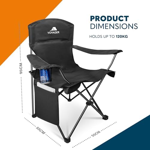 Voyager Folding Camping Chair 2-Pack, Lightweight with Pocket and Drinks Holder, Holds up to 120kg Each, Easy to Transport, Foldable Outdoor Chair Set -Black - Image 3