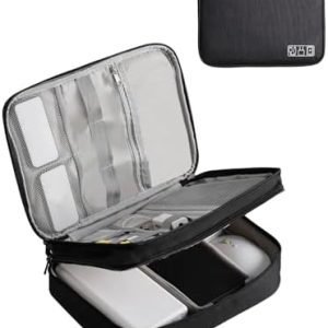 OrgaWise Accessories Bag Travel Electronics Organiser 3 Layer Cables Case for Power Bank, Camera, Ipad and Memory Card - Grey Electronic Case with 2 pcs Data Line Protect Sets