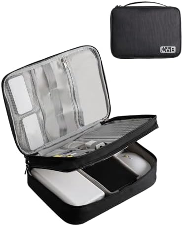OrgaWise Accessories Bag Travel Electronics Organiser 3 Layer Cables Case for Power Bank, Camera, Ipad and Memory Card - Grey Electronic Case with 2 pcs Data Line Protect Sets
