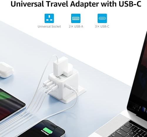 Worldwide Travel Adapter with USB C, Hotimy Universal Plug Adaptor with 5.6A Multi USB Ports (3 USB C + 2 USB A) International Socket 10A Fuses, Travel Plugs for Europe UK US AUS (Type C/G/A/I) - Image 2