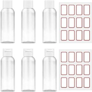 6Pcs Clear Travel Bottles 80ML, Containers Bottles with Lids, with 2 Sheets Stickers, Refillable Empty Travel Bottle for Toiletries Cosmetic Lotion Gel Shampoo Conditioner Shower