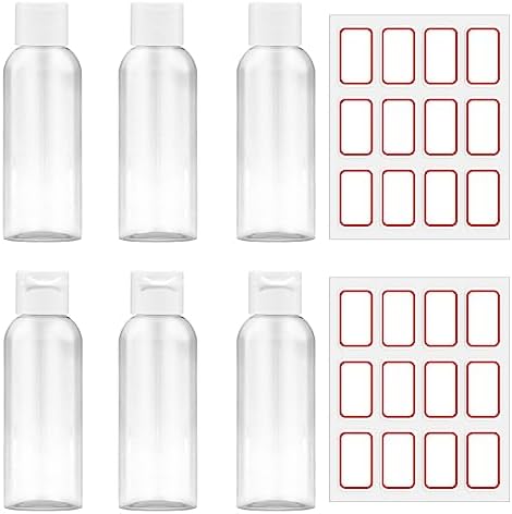 6Pcs Clear Travel Bottles 80ML, Containers Bottles with Lids, with 2 Sheets Stickers, Refillable Empty Travel Bottle for Toiletries Cosmetic Lotion Gel Shampoo Conditioner Shower