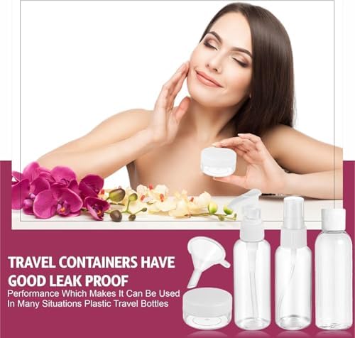 5x Travel Bottles Set for Toiletries Empty Refillable Travel Bottles Clear Plastic Travel Liquid Containers Ideal For Shampoo Cosmetic Lotion Body Wash Makeup Shower Gel Hand Soap Travel 80ml (5PC) - Image 2