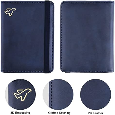 WALNEW Passport Holder, PU Leather Travel Passport Cover Wallet, RFID Passport Case with Card Holder, Travel Essentials for Women Men (Navy Blue) - Image 2