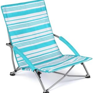 Trail Low Folding Beach Chair, Lightweight Portable Deck Sun Lounger Seat, Camping Festival Picnic Garden, Padded Armrests, Anti Sink Feet, Carry Bag with Strap (Blue Stripe)