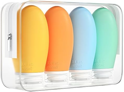 Morfone 100ml Silicone Travel Bottle for Toiletries, 4 Pack Leak Proof Refillable Squeezable Containers for Liquid Shampoo, BPA Free and TSA Approved Travel Accessories