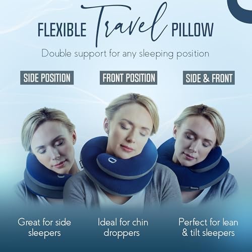 BCOZZY Travel Neck Pillow for Airplane – Patented Double Support for Head, Neck, and Chin. Best for Long Flights, Plane Sleeping, and Car Rides. Adjustable Size. Fully Washable. Carry Bag. Large, Navy - Image 3
