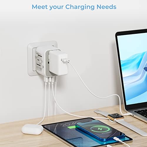 TESSAN Universal Travel Adapter 28W, Worldwide Plug Adaptor with 2 USB A and 3 USB C Ports, International Travel Adapter for EU, UK, USA, AU, Power Socket Charger for Multi Countries, Grey White - Image 5