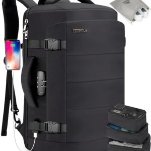 Tzowla Travel Laptop Backpack Cabin Size 40L Mens Womens,Carry on Large Capacity Anti Theft Backpacks for Travelling with USB Charging Port,Business Causal Daypack Bag Fits 17.3Inch Laptop,Black
