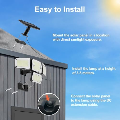 Solar Security Lights Outdoor with Motion Sensor, Four Heads Solar Powered Floodlights, IP65 Waterproof with Remote,Walk Way Lights for Outside,Garage,Garden,Backyard,Driveway,Patio - Image 5