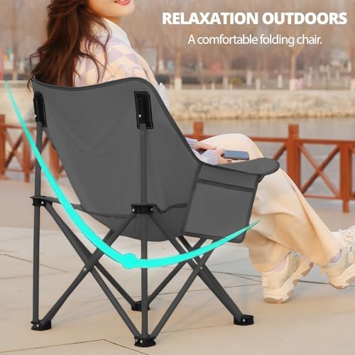Folding Camping Chair Lightweight and Portable with Storage Bag, Heavy-Duty Steel Frame, Breathable Oxford Fabric, Ergonomic Back Support, Compact for Hiking, Lawn, Picnic, Fishing (Grey) - Image 4