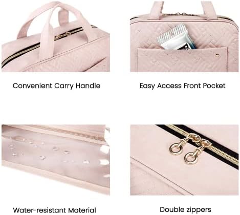 BAGSMART Hanging Toiletry Bag Travel Large Wash Bag Womens Cosmetic Bag Clear for Full Sized Container Pink - Image 6