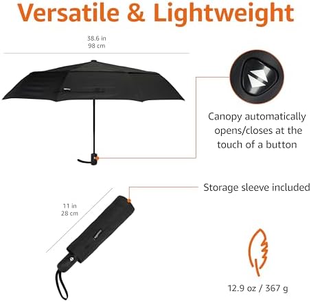 Amazon Basics Round Automatic Travel Compact Umbrella Windproof Strong, with Wind Vent, Black, One Size - Image 3
