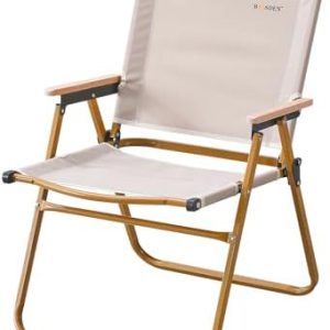 Camping Chair, Outdoor Garden Folding Chair, Wood Armrest Relax Camp Chairs, Portable Foldable Picnic Chair, Beach Chair, Lightweight Lawn Furniture for BBQ Party Picnic Camping Fishing Travel