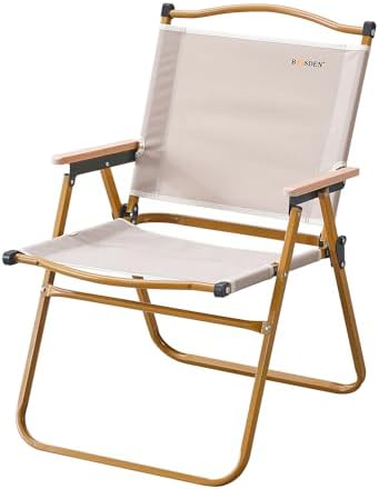 Camping Chair, Outdoor Garden Folding Chair, Wood Armrest Relax Camp Chairs, Portable Foldable Picnic Chair, Beach Chair, Lightweight Lawn Furniture for BBQ Party Picnic Camping Fishing Travel