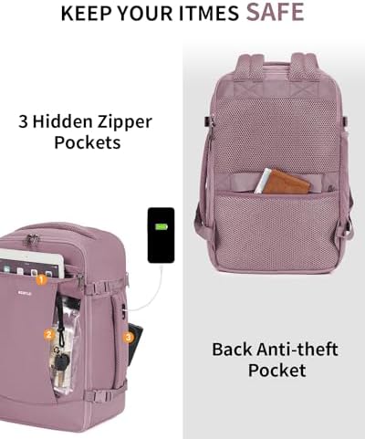 ECOHUB Ryanair Cabin Bags 40x20x25,20L Anti-Theft Underseat Carry On Travel Backpack, Recycled Hand Luggage Bag with Laptop Compartment,Flight Rucksack Bag for Men Women, Pink (Patent Pending) - Image 5