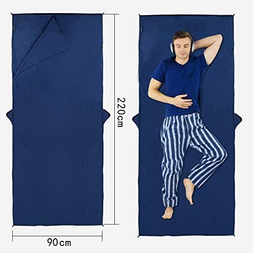MYCARBON Travel Sleeping Bag Liner, 100% Cotton Durable and Super Soft 220 x 90 cm Roomy Travel Sheet Portable Lightweight for Camping Bed Bag, Hostels, Coaches, Picnic, Trains with Pillow Pockets - Image 5