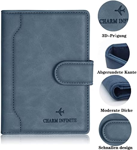 Passport Holder Cover, Leather RFID Travel Wallet Case Organiser with RFID Blocker, Passport Cover for Passport, Business Cards, Credit Cards, Boarding Passes (Blue) - Image 5
