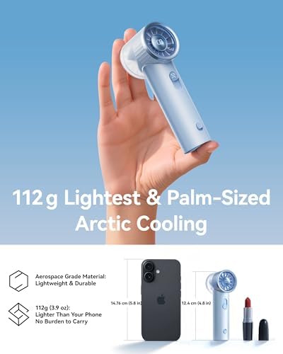 RANVOO 2025 Mini & Powerful Turbo 100 Speeds Cooling Handheld Fan Rechargeable LED Display Personal Fan for Outdoor Travel Portable Hand Fan, Mother's Day Gift, for Women & Men, Stylish, Arctic White - Image 4
