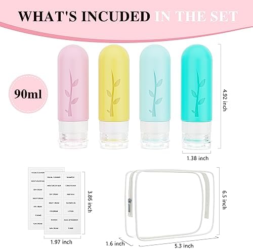 4 PCS Silicone Travel Bottles for Toiletries, 90 ml Portable Leak Proof Refillable Squeezable Containers TSA Approved Size Containers Lotion Liquid Shampoo-BPA Free travel toiletries - Image 2