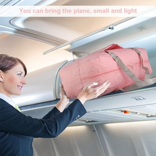 Foldable Travel Duffel Bag, 2 PCS Portable Luggage Foldable Storage Bag, Waterproof Lightweight Carry-on Bags for Sports Gym Vacation (Light Blue Light Pink) - Image 5