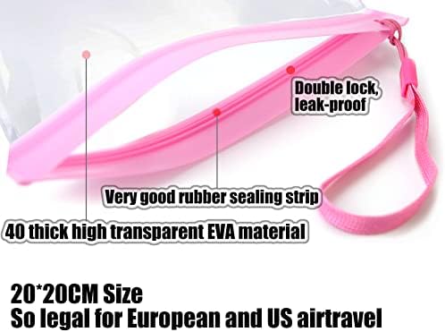 Clear Travel Toiletry Bag - Airport Security Liquids Bags, Airport Liquid Bag 20 x 20cm TSA Approved, Travel Accessories Makeup Bags Holiday Essentials Luggage for Men Women (2pcs Pink) - Image 3